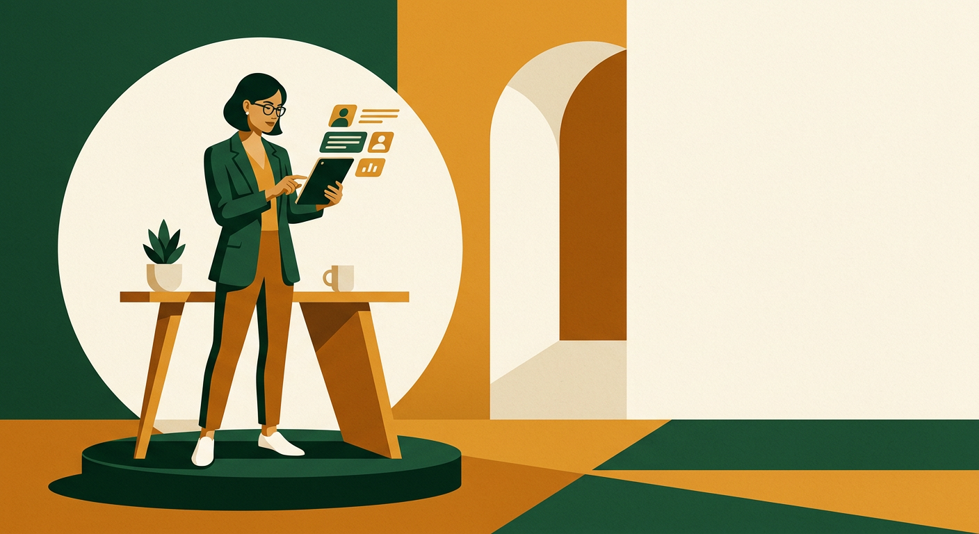 Illustration of an operations manager reviewing a shortlist on a tablet