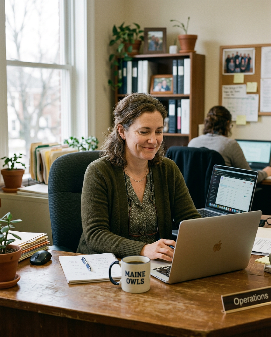 An operations manager reviewing candidates on a laptop